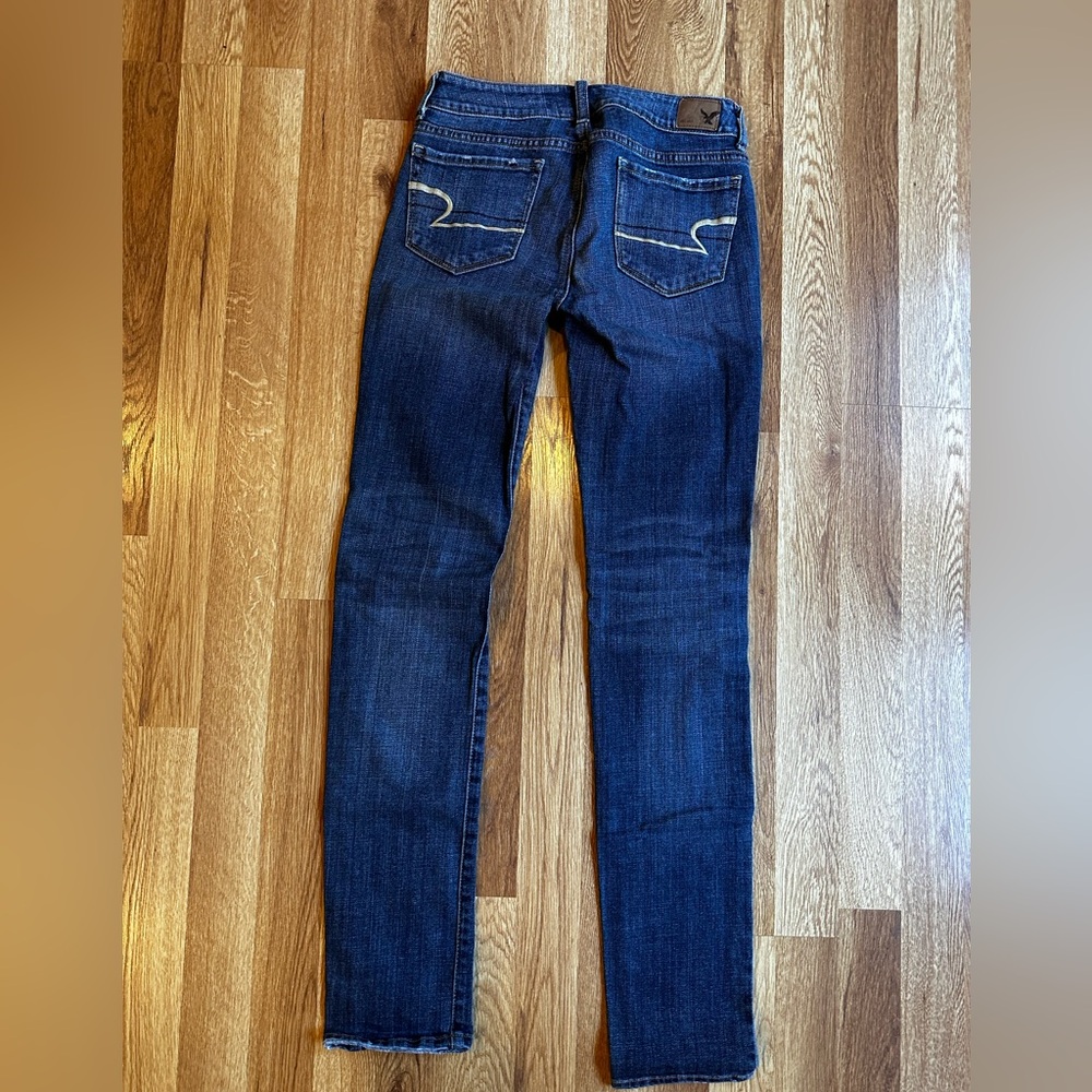American Eagle denim jeans size 0 XS Long skinny stretch - Picture 2 of 3